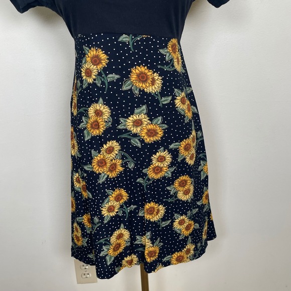 Anxiety Vintage 90s Sunflower Mini Sun Dress M Black 90s Y2K Grunge Festival - Picture 3 of 7